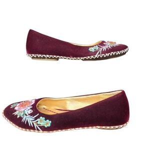 Matisse Vintage Womens Marisel-A Maroon Velvet Floral Embellished Flats Size 8